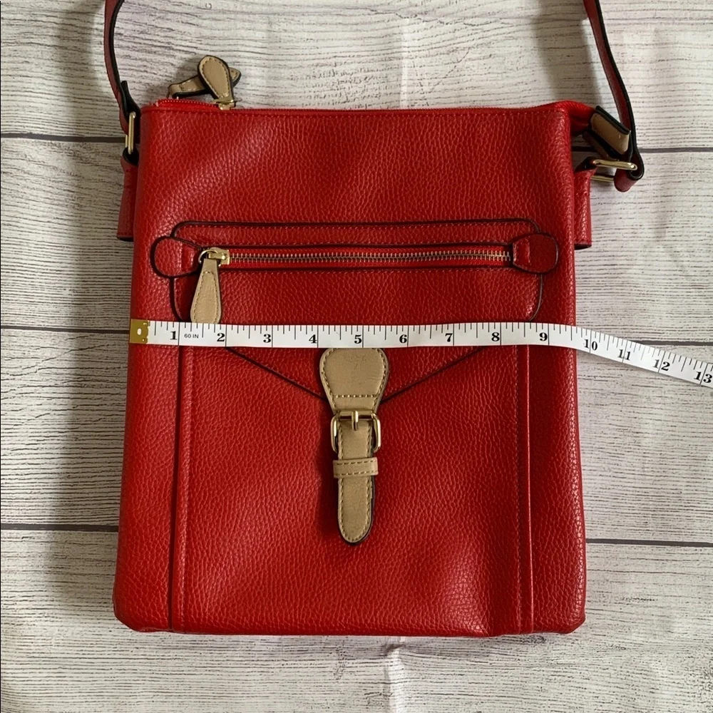 Charming Charlie Red Faux Cobbled Leather Crossbody Bag with Adjustable Strap